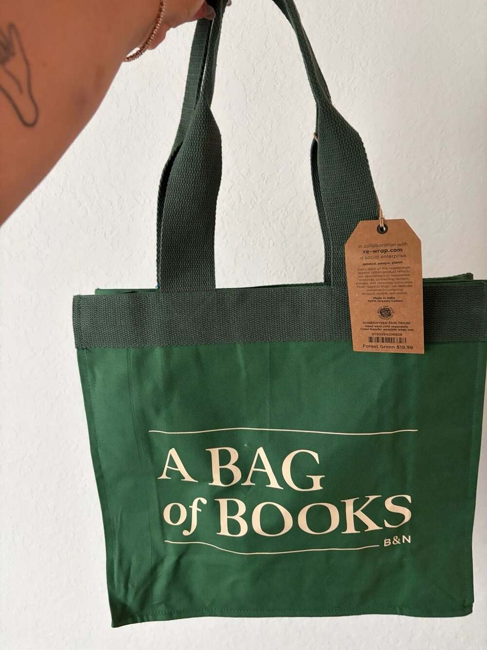 Barnes & Noble A Bag Of Books Forest Green Organic Cotton Canvas Tote Bag